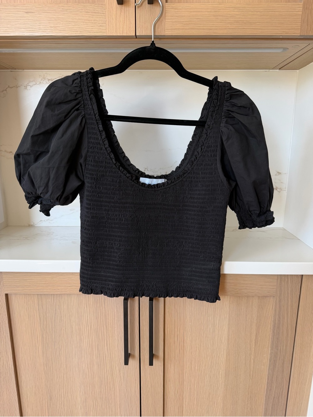 Hill House black puffed sleeve crop top
